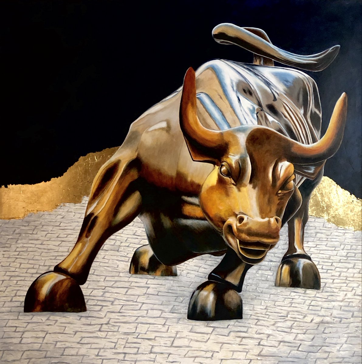 MJSavard's tweet photo. What's up everyone! I haven't post here in a while but here's my "Wall Street Bull", 48 X 48 X 1.5 Mixed media created by me on gallery wrapped canvas.  Let me know what you think! 😘 https://t.co/u8LOejPnOV