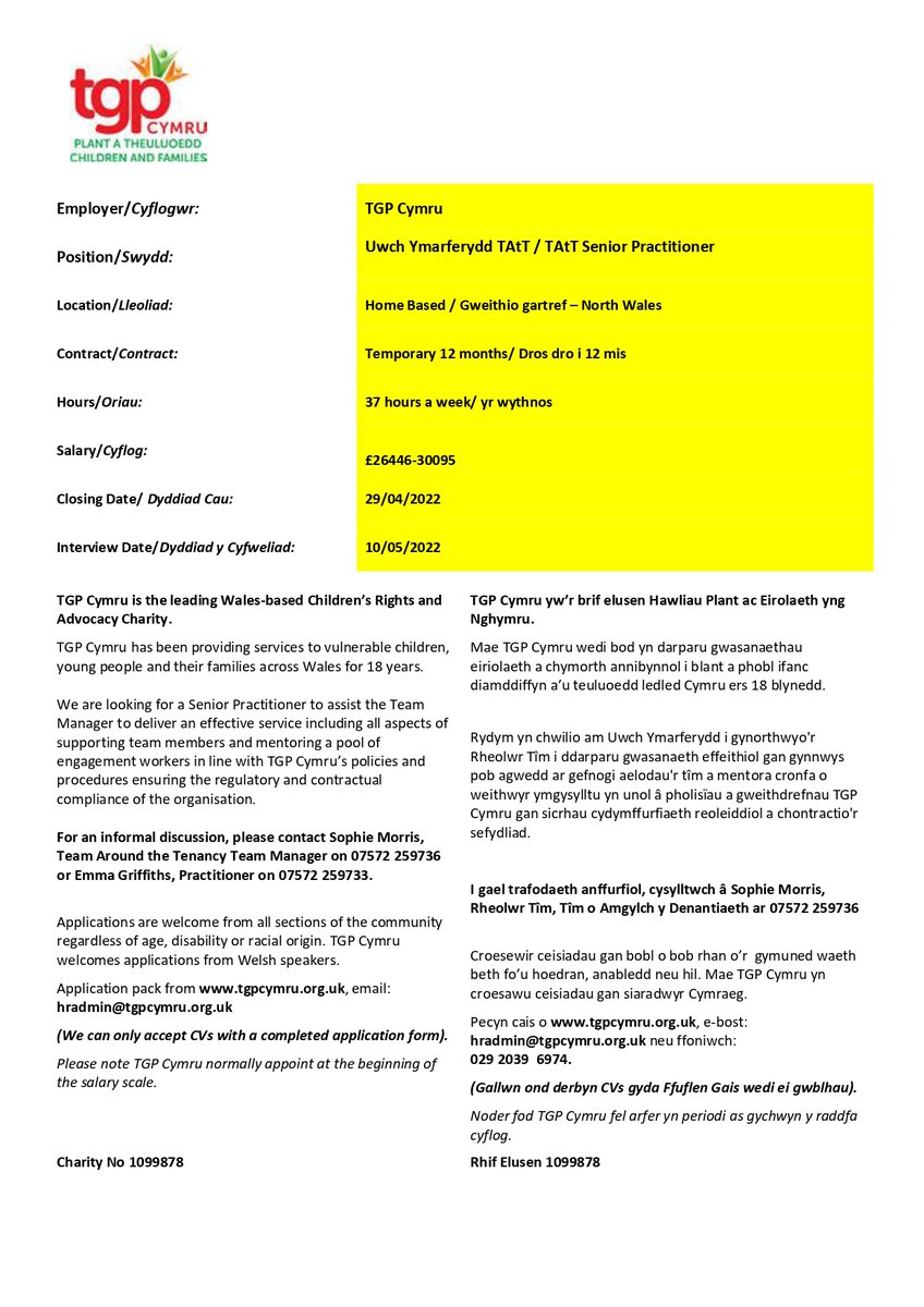 TGPTAtT's tweet photo. 💼 We are looking for a Senior Practitioner (37 hours) to support the team and mentor engagement workers.
Rydym yn chwilio am Uwch Ymarferydd (37 awr) i gefnogi'r tîm a mentora gweithwyr ymgysylltu. https://t.co/HlQfjmsSGm
