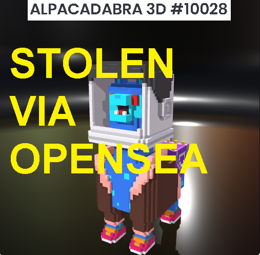 jacheee_'s tweet photo. (1/2) Just found out my @ALPACADABRAZ 3D (#10028) and other #NFTs were stolen via @opensea a week ago. Realized bc I didn't receive an airdrop from my stolen @FlowerGirlsNFT. 

Contacted #opensea about this, so hoping that they will resolve this.  
#NFTCommmunity #stolenNFT https://t.co/4sDUw6QAbJ