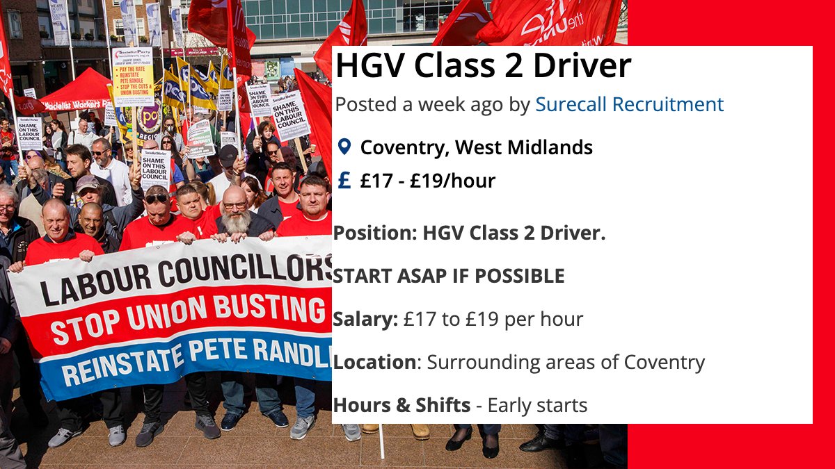 The maximum any #CovBinStrike HGV driver will earn is £14.49 per hour over a course of 11 years. Yet @CoventryCC can easily pay agency drivers between £17-19 

#PayTheRate