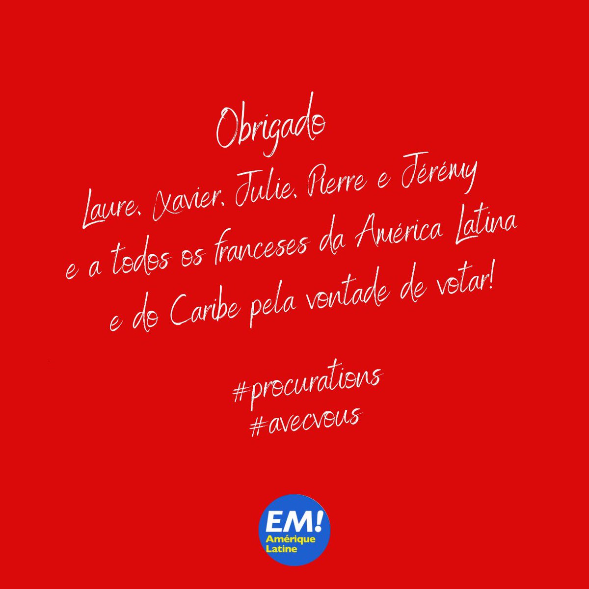 EnMarcheAmlat's tweet photo. Merci à tous ceux qui se sont engagés en Amérique latine et Caraïbes pour avoir accepté des procurations ! #avecvous #Macron https://t.co/8KndNKnqHk