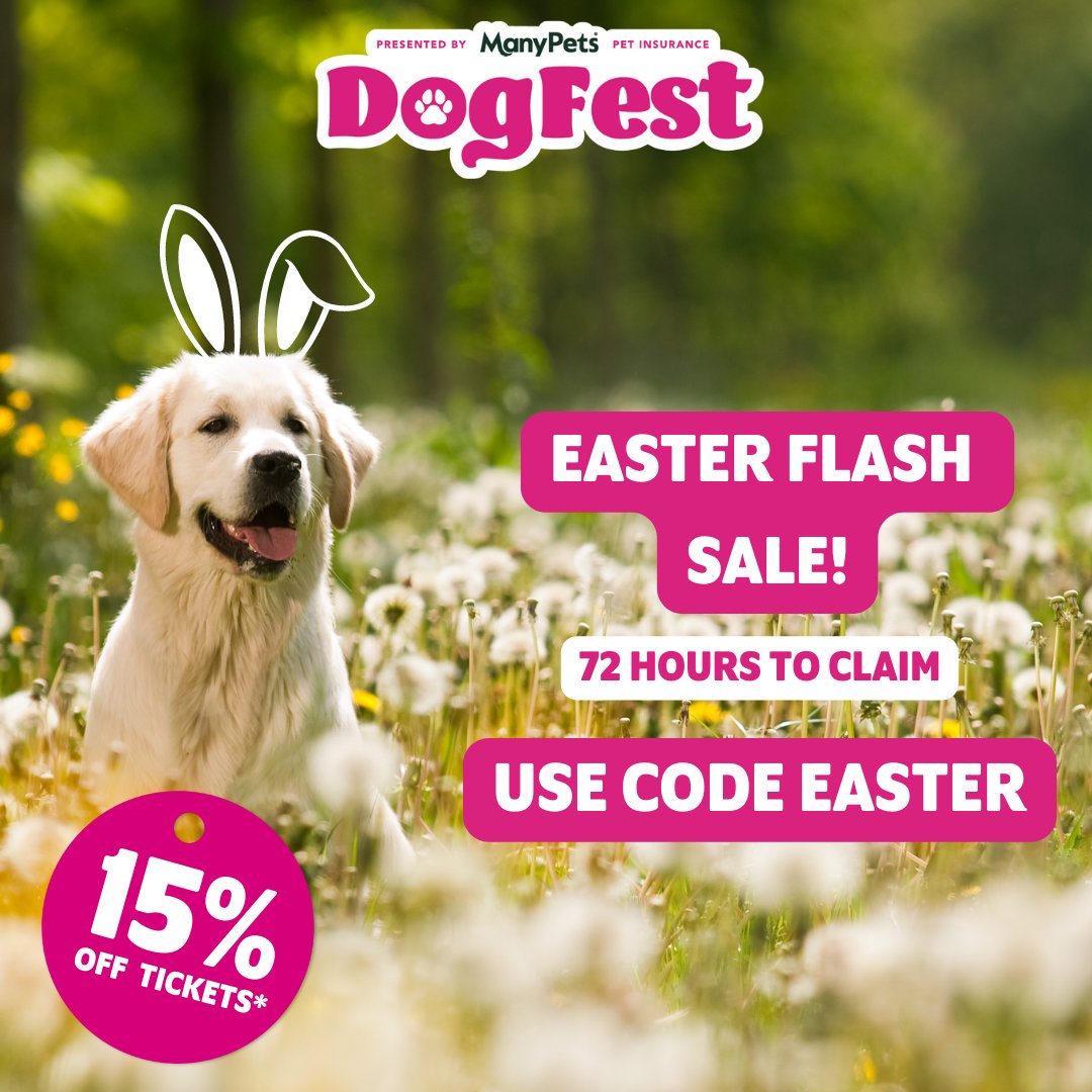 Limited time only! Easter Flash Sale🥚🐇 

Get 15% off tickets to the nation’s favourite dog-friendly festival. 

👉👉👉bit.ly/3729MOK