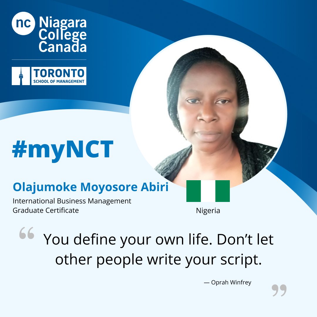 NiagaraToronto's tweet photo. #NCT International Business Management student Olajumoke is our #myNCT face of the day.
#NiagaraCollegeToronto #NCToronto #myNCTstory #myNCT #StudyInCanada #WorkInCanada #InternationalStudents #Students #Study #NCTCommunity #CommunityFeatures https://t.co/eLiQoioHCG
