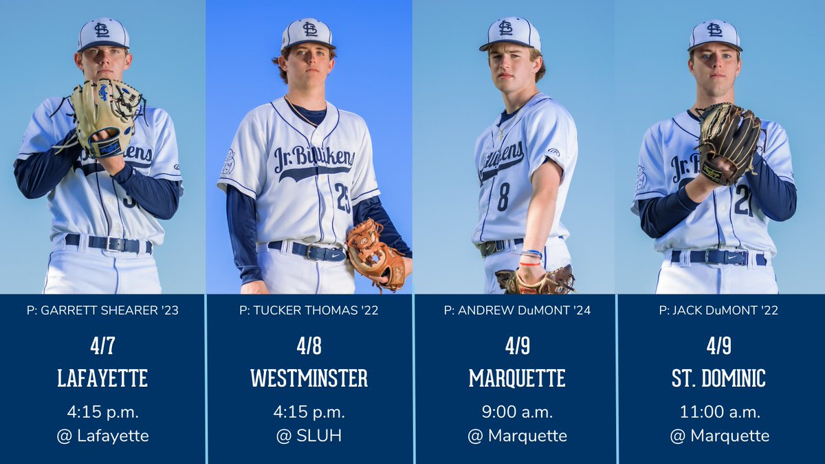 SLUHBASEBALL's tweet photo. On #STLCardinals Opening Day, it’s Opening Day for our #JrBills in the Lafayette Tournament. First game is 4:15pm today vs. Lafayette @ Lafayette. Check out the full schedule and cheer for our Jr. Bills! @SLUHAthletics #SLUHAthletics https://t.co/742TCT9Jdh