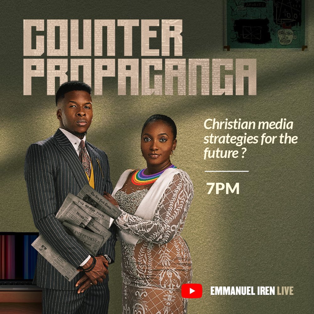 pst_iren's tweet photo. This evening on my YouTube channel (Emmanuel Iren LIVE), @lajuiren and I will be discussing COUNTER PROPAGANDA- Christian media strategies for the future. The time is 7pm. See you there. https://t.co/j6RpEIG50d