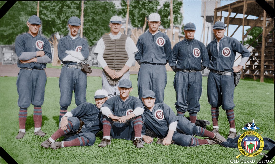 OldGuardHistory's tweet photo. Play Ball! It's opening day of the 2022 season. Today's share is a little different - 2 copies of the same image, one's been colorized. Colors are purely speculative, hope you enjoy this experiment.

#baseball #OpeningDay2022 #history #USArmy #mlb https://t.co/J1XrhIb6iY