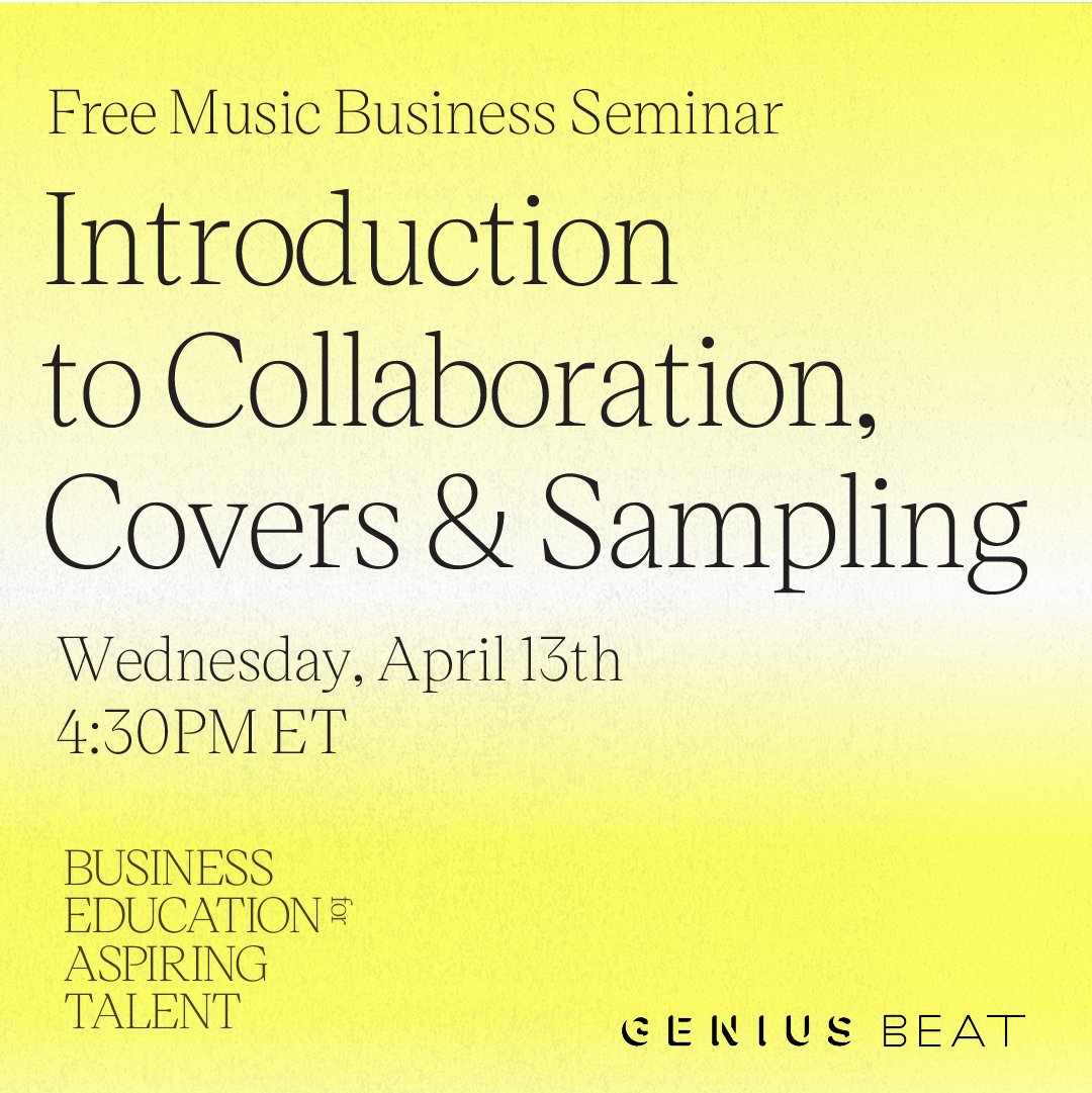 and another one: a FREE #GeniusBEAT seminar for independent black artists and songwriters that will explore samples, covers, copyright, and more. 

check the link to register: so.genius.com/3pF0Cma
