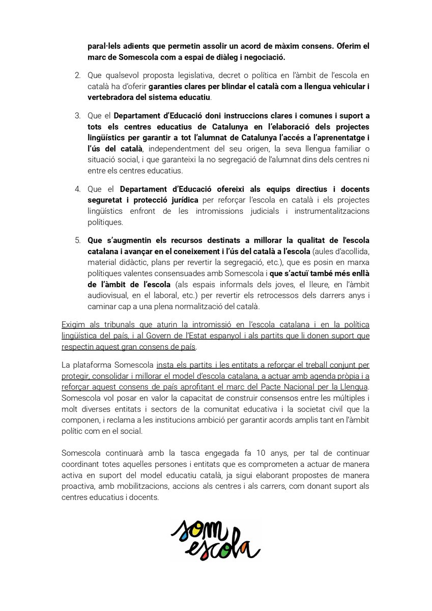 🟢 <a href="/somescola/">Somescola.cat</a> reclamem que s'obri un espai de diàleg per assolir el màxim consens per blindar el català com a llengua vehicular del sistema educatiu

📖 Llegeix el nostre comunicat: