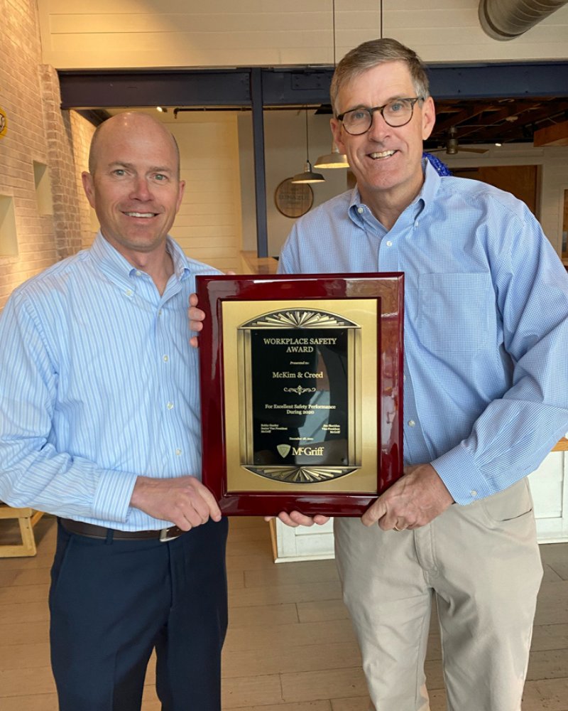 mckimcreed's tweet photo. McGriff Insurance presented us w/ the 2021 Excellent Safety Performance Award for our low Worker’s Compensation loss ratio -- our 4th award from McGriff since 2019! Congrats to all our employees for keeping safety a top priority. #SafetyAtOurCore #workplacesafety #safety https://t.co/xDYCSqglvt