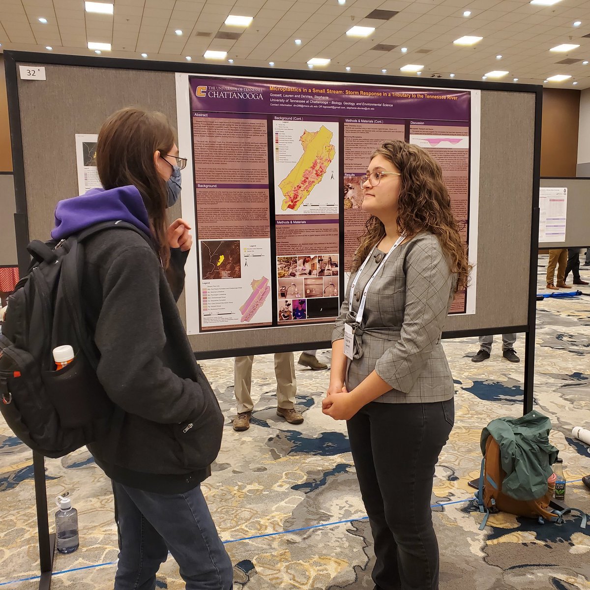 GeologyUtc's tweet photo. @UTC_BGE senior Lauren Gossett drew a crowd at #nesegsa2022 with her poster: Microplastics in Small Streams. Go Lauren! https://t.co/kcz46oVGfT