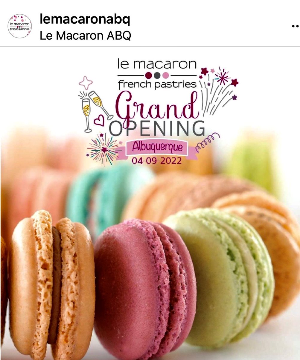 AlbuquerqueSbdc's tweet photo. The SBDC at CNM congratulates Tami O’Bryan on the Grand Opening of her new business: Le Macaron!

Le Macaron is a French Bakery that specializes in European coffee, Gelato, Macarons and more

SATURDAY, APRIL 7th  9:00AM to 9:00PM
 6241 Riverside Plaza Ln, Albuquerque, NM 87120 https://t.co/NBkHTdt2pF