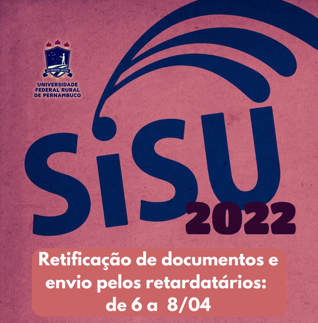 UFRPEOnline's tweet photo. Candidato(a)s selecinado(a)s na Lista de Espera do Sisu UFRPE têm até 8/04 para retificar documentos e inserir a documentação para quem ainda não fez. Pelo site https://t.co/uSwMZgOeJ9 /. Dúvidas podem ser sanadas pela plataforma Whereby. https://t.co/jXJ03gnLVe