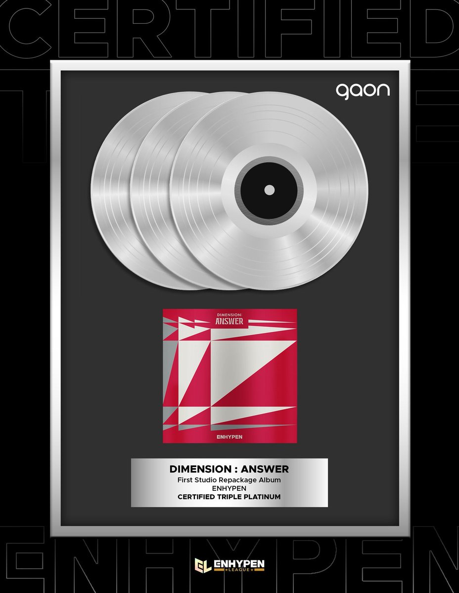 [📊] 07.04.22 - O Repackage Album #DIMENSION_ANSWER recebeu o  certificado de platina tripla no Gaon por vender mais de 750.000 cópias! 

© enhypenupdates

#JUNGWON #ENHYPEN_JUNGWON #정원 #양정원 #엔하이픈 <a href="/ENHYPEN_members/">ENHYPEN</a>