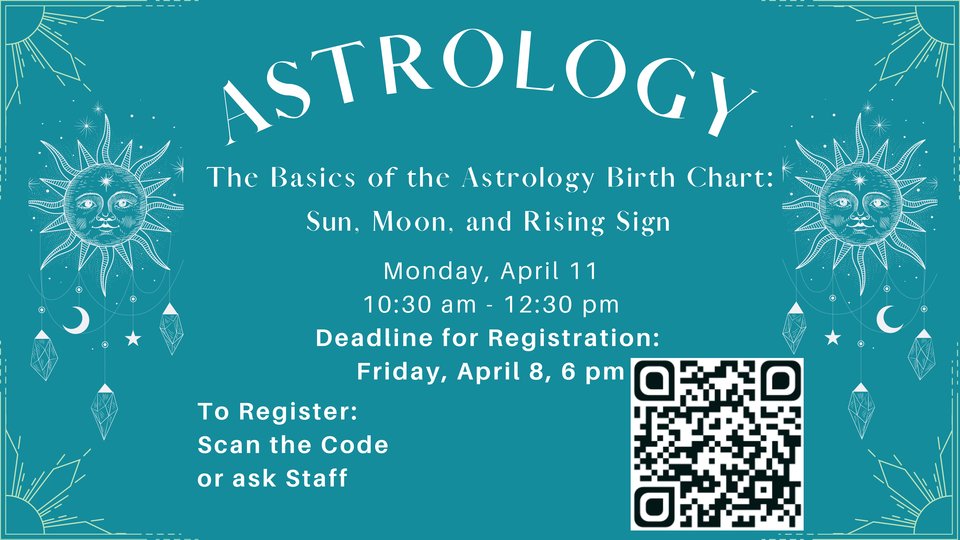 Join us for Astrology: Basics of Sun, Moon, and Rising Signs
Website Event link: bit.ly/3ugVVg5
Facebook Event link: bit.ly/3ugVVg5
Google Form for Registration: forms.gle/AReXyC3vGYPB7f…
#MCPLMaraFL #KeysLibraries #MCPLfl #AstrologyFun #MarathonFL