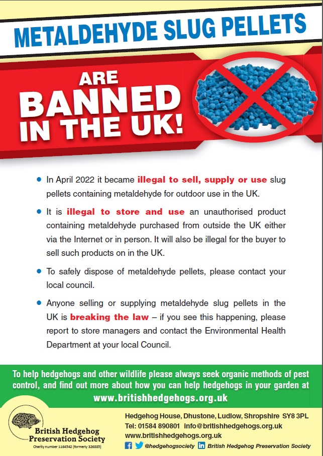 RT @hedgehogsociety: Metaldehyde slug pellets are now banned in the UK - please spread the word! https://t.co/Z1cra7JGIx