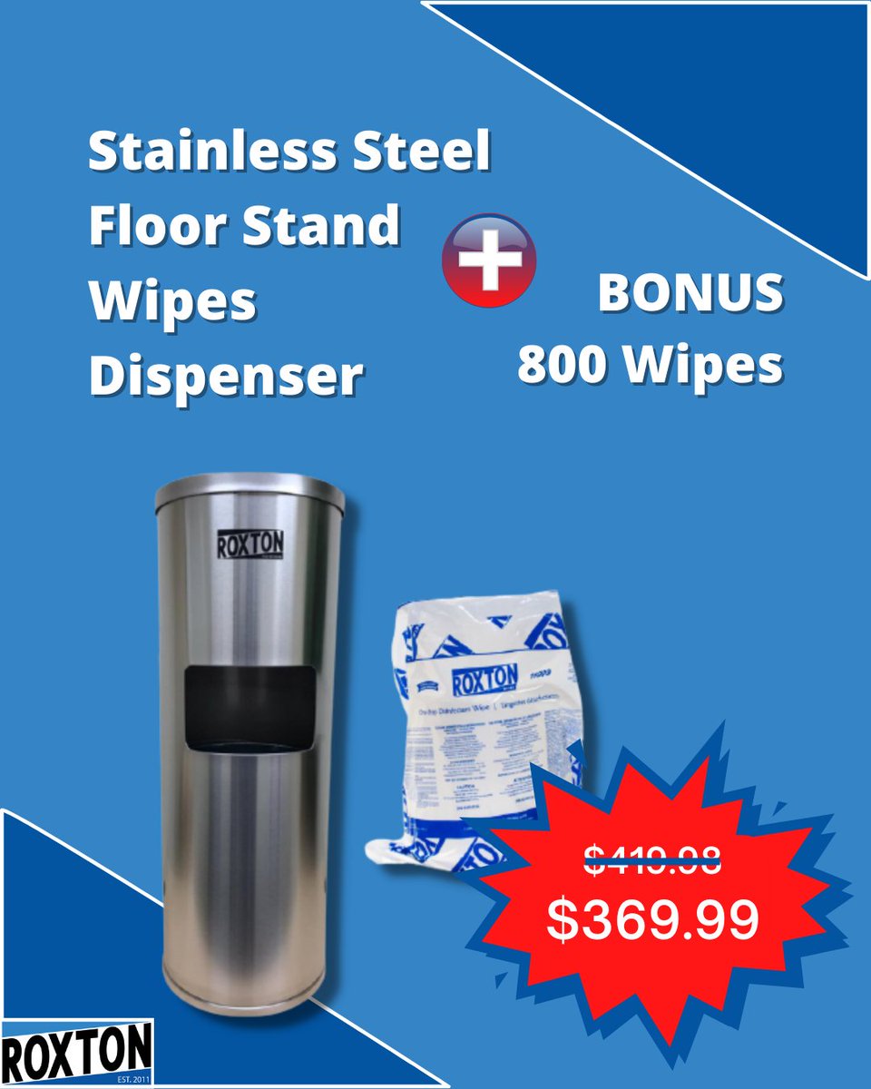 RoxtonWipes's tweet photo. Don't miss out on this limited time offer‼️‼️

This bundle is the perfect fit in your facility or workplace. 

Click the link to shop now!
https://t.co/bu6eCIDaQm

#business #smallbusiness #wipe #disinfectant #cleaning #facility #office #work #dispenser #wipedispenser #canada https://t.co/6snNpKhFsN
