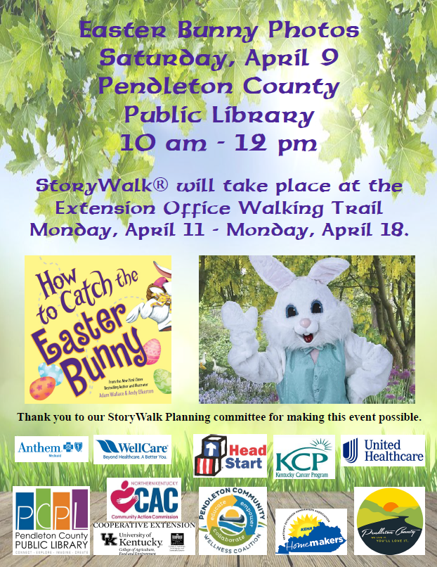 PCPLibrary's tweet image. Please share! The StoryWalk for Saturday, April 9 at the PC Fairgrounds has changed due to weather. The Easter Bunny will be at PC Public Library on April 9 from 10 am - 12 pm. The StoryWalk will be at PC Extension Office Walking Trail Monday, April 11 to Monday, April 18.