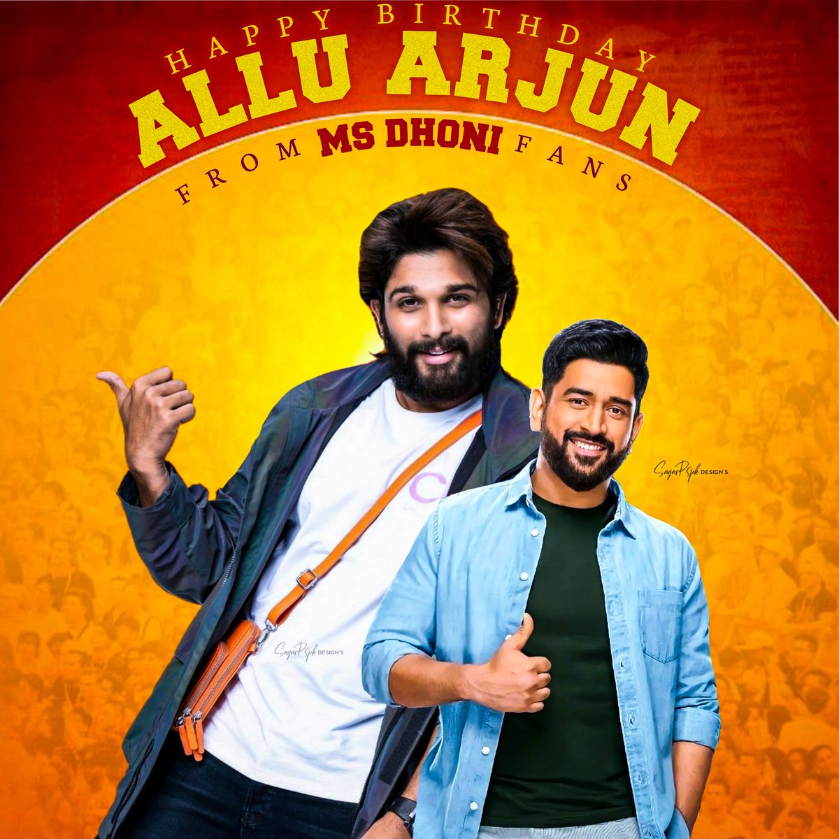 RuthlessMsdians's tweet photo. Wishing a very happy Birthday to PAN INDIA STAR @alluarjun garu on behalf of @msdhoni fans !

All the best to future projects ❤ 

#HappyBirthdayAlluArjun #AlluArjun
#MSDhoni #whistlepodu #yellove https://t.co/onSD57sMnV