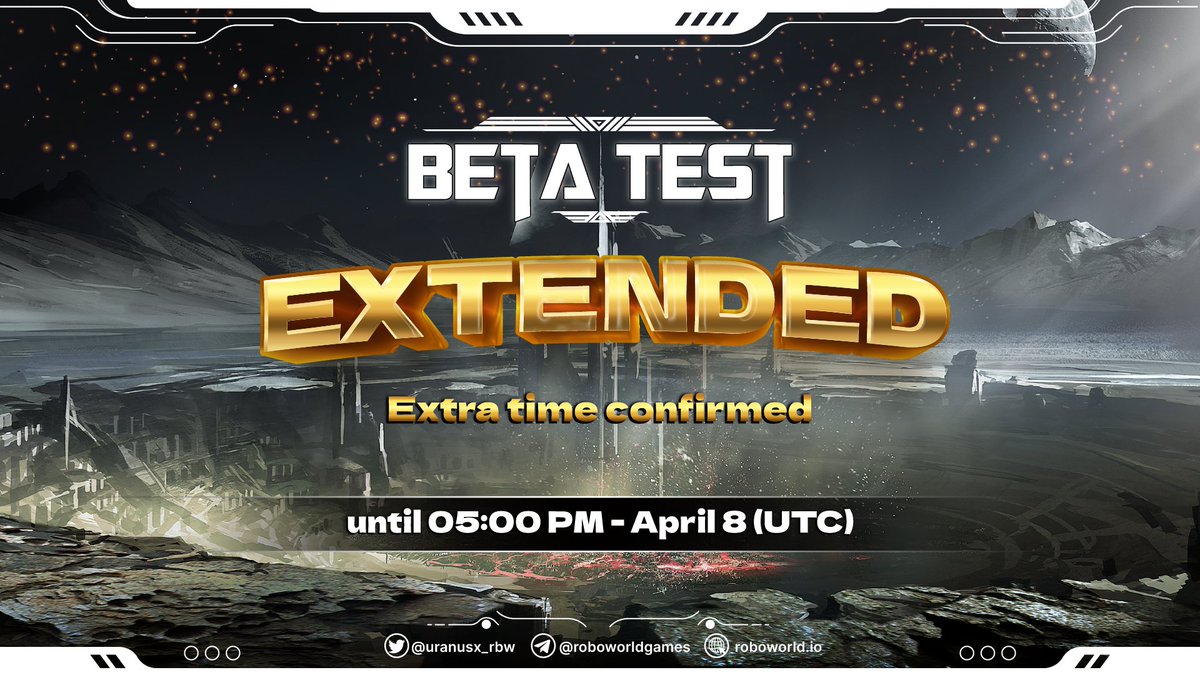 MMICG1's tweet photo. 📣 THE BETA TEST IS BEING EXTENDED UNTIL 5 PM, 8 APRIL (UTC) 
To create an opportunity for players to boost ranking, and experience the entirety of PVE mode, we’ve decided to extend the Beta Test playtime up to 14 hours, from 3 AM to 5 PM, April 8 (UTC). 
Enjoy, citizens! https://t.co/RpXyfzbrY3