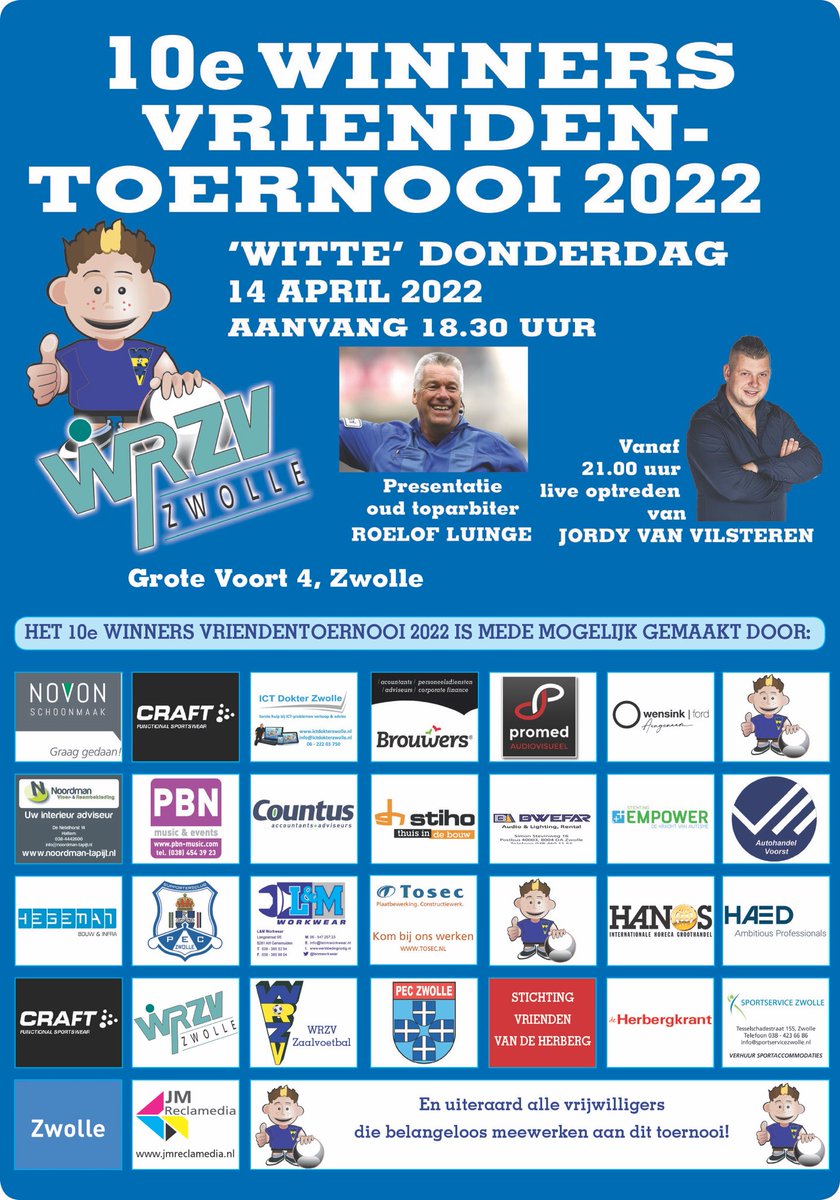 Dankzij deze geweldige bedrijven &amp; organisaties, met oog voor de meest kwetsbaren in onze stad, kunnen wij weer het Winners Vriendentoernooi 2022 organiseren op donderdag 14 april as. Dank hiervoor! 
Op naar een geweldige avond met WRZVdeBoog en <a href="/vvwvf/">WVF</a> 
SamenVan&amp;Voor G-voetbal