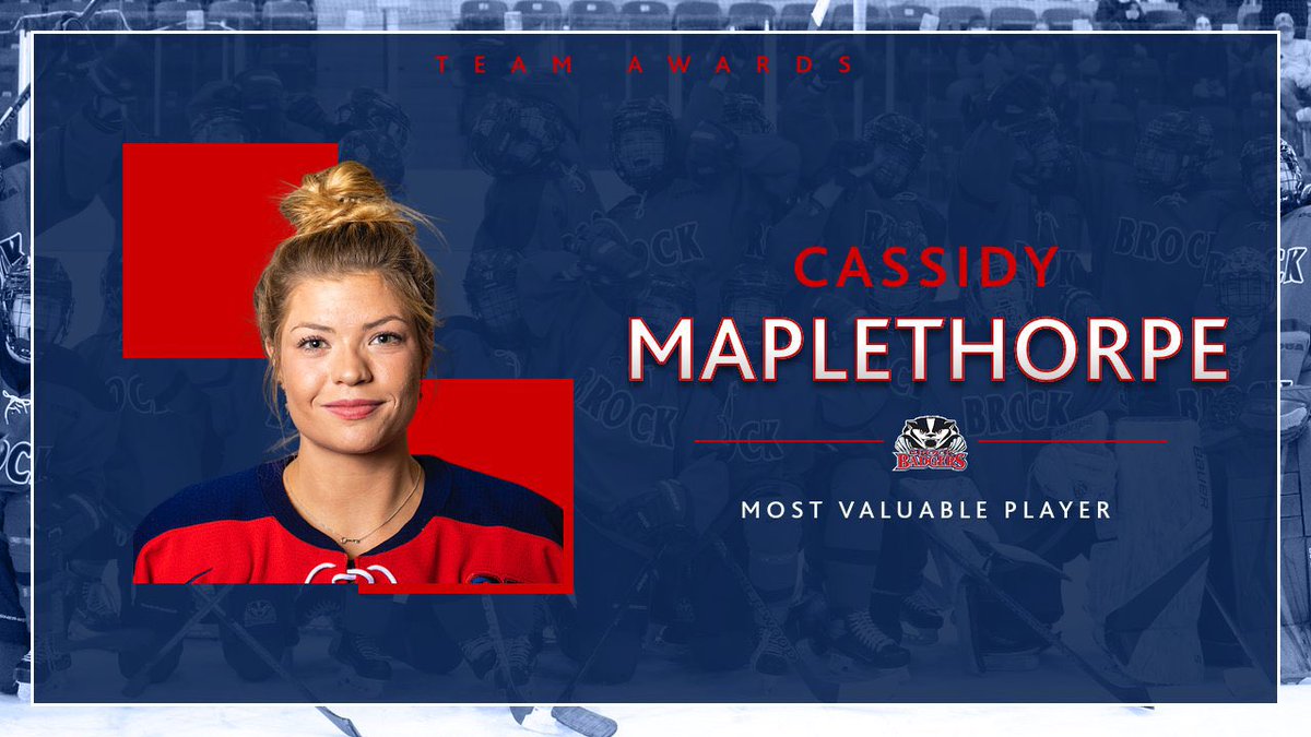 Brock Women’s Hockey would like to recognize our leading scorer, and the <a href="/OUAsport/">Ontario University Athletics</a> goal leader, <a href="/Cmapes10/">Cassidy Maplethorpe</a>, as one of the team’s Co-MVPs for the 2021-22 season! 👏🏻

#WeAreBadgers