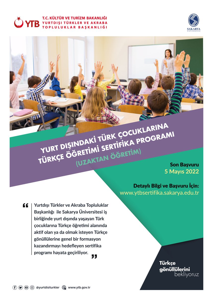 yurtdisiturkler's tweet photo. Yurt dışında yaşayan eğitimcilere yönelik Yurtdışındaki Türk Çocuklarına Türkçe Öğretimi Sertifika Programı başvuruları başladı. 

Son başvuru tarihi: 5 Mayıs 2022

Detaylı bilgi ve başvuru için: https://t.co/flNGQ7V3S8 https://t.co/bxywlpOdc6