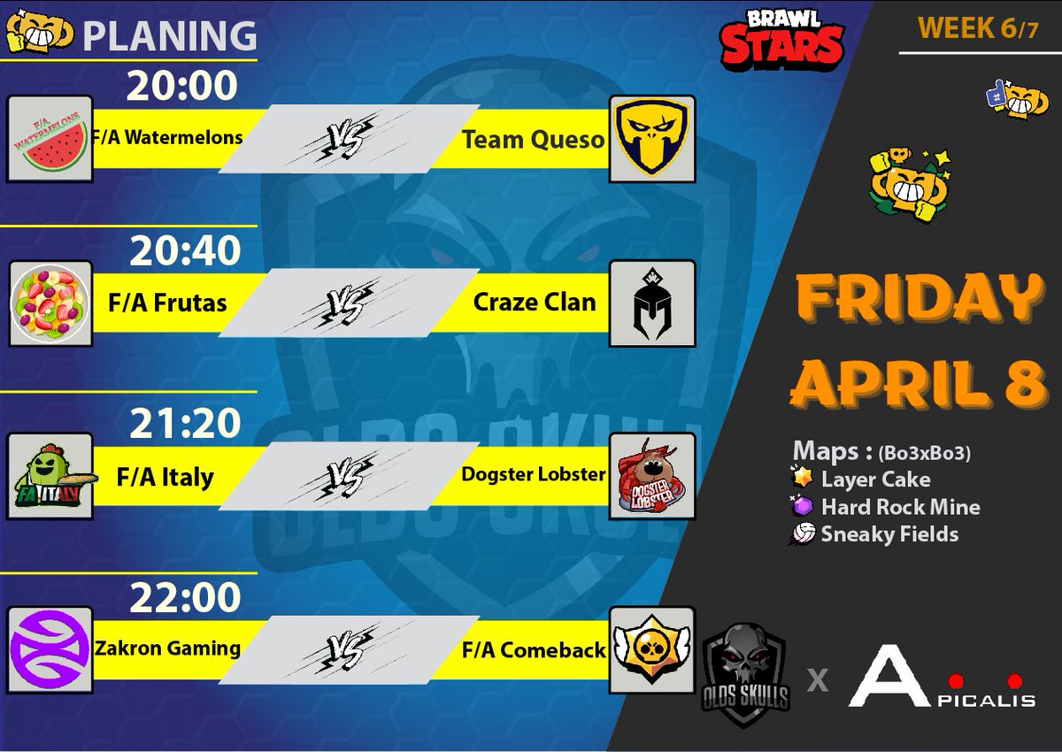 📢 [LEAGUE NEWS]

Hello to all! 👊

Here is the program for this penultimate week of league!🤩
Who will finish in the top 4?! 

➡️ See you tomorrow at 20:00 CEST on the <a href="/Kuzan_off/">Kuzan</a> stream to follow this ! 🙂

#OldsSKULLS_League 🧡