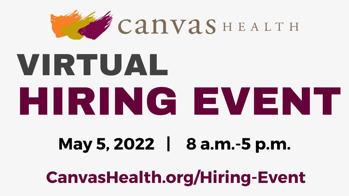 Canvas_Health's tweet photo. Join us for our Virtual Hiring event on May 5. Licensed and non-licensed positions available. Free coffee card emailed to you day-of event.
https://t.co/3KK4VpXwsA https://t.co/LKGar4v6Fo