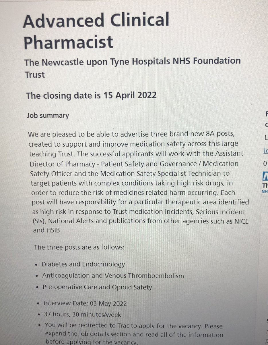 So happy and excited to see this advert! Three brand new medication safety posts @NewcastleHosps @NuTHPharm If you are as passionate as I am about patient safety and are keen to make a difference to patient care please get in touch. NHS Jobs ref: 317-2022-11-065