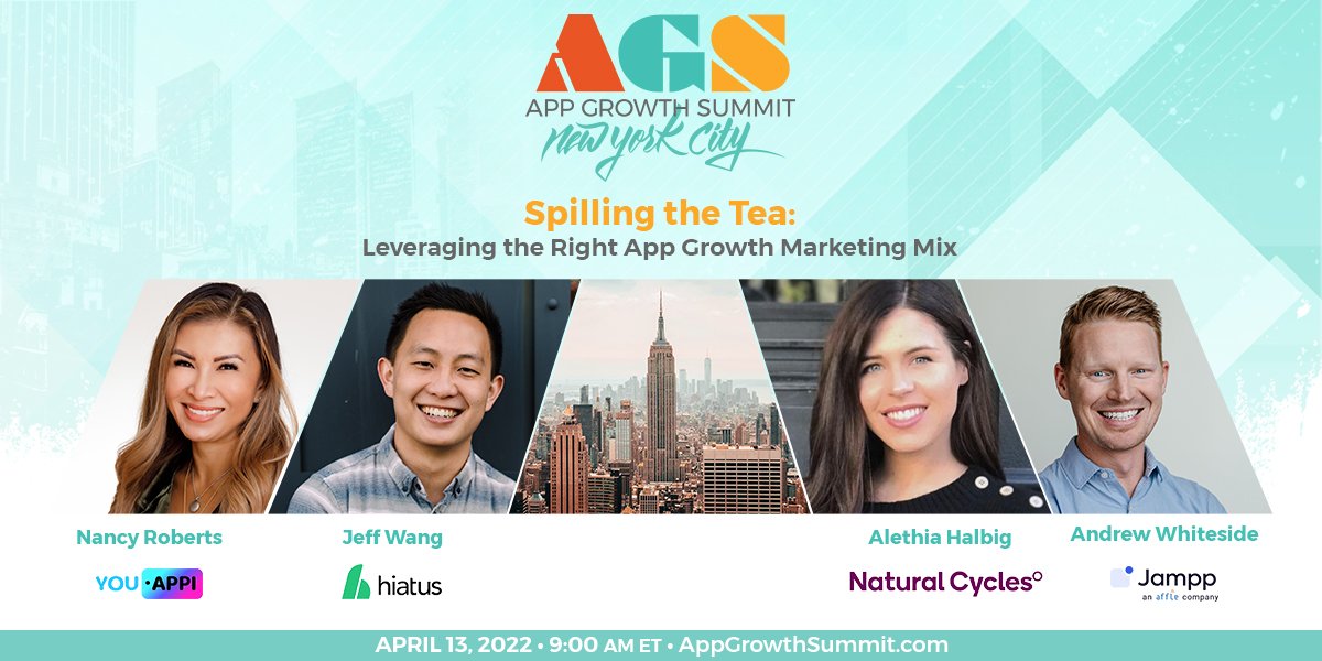 YouAppi's tweet photo. Ready to spill the tea on the right #growth #marketing mix for your #app 🍵? Join CMO Nancy Roberts @HiatusApp @NaturalCycles @jampp to discuss how organic & brand traffic can boost your #paidperformance on 4/13! #AGSNYC2022 @AppGrowthSummit
Meet with YA: https://t.co/mOgYIaCc5n https://t.co/fEufthl8W9