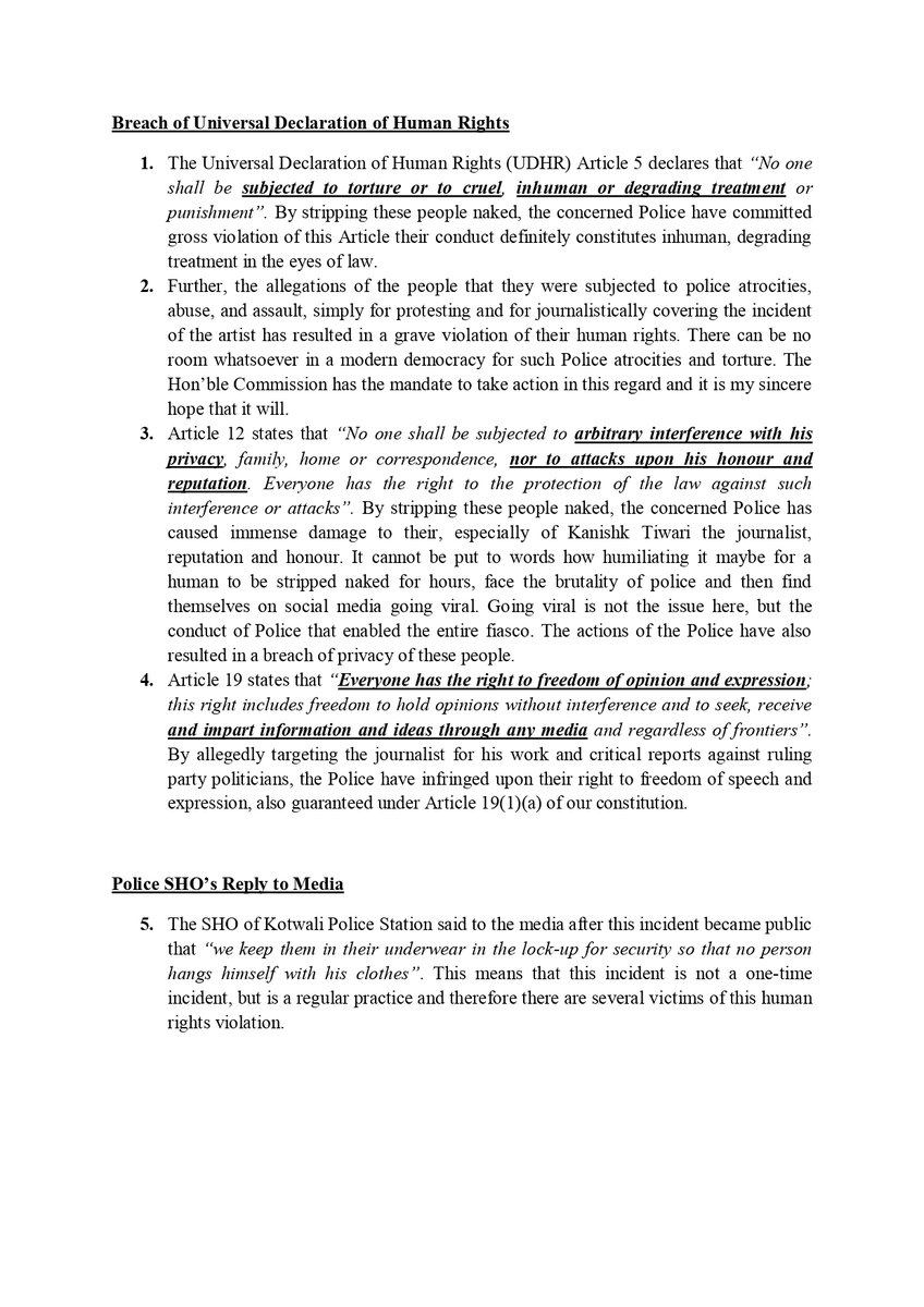 SauravDassss's tweet photo. Visuals of a journalist &amp; others being stripped naked in Madhya Pradesh are not only disturbing but also a grave violation of human rights guaranteed to each of us. I decided to move the National Human Rights Commission against the MP Police. Something has to be done about this. https://t.co/HKUs3er6w1