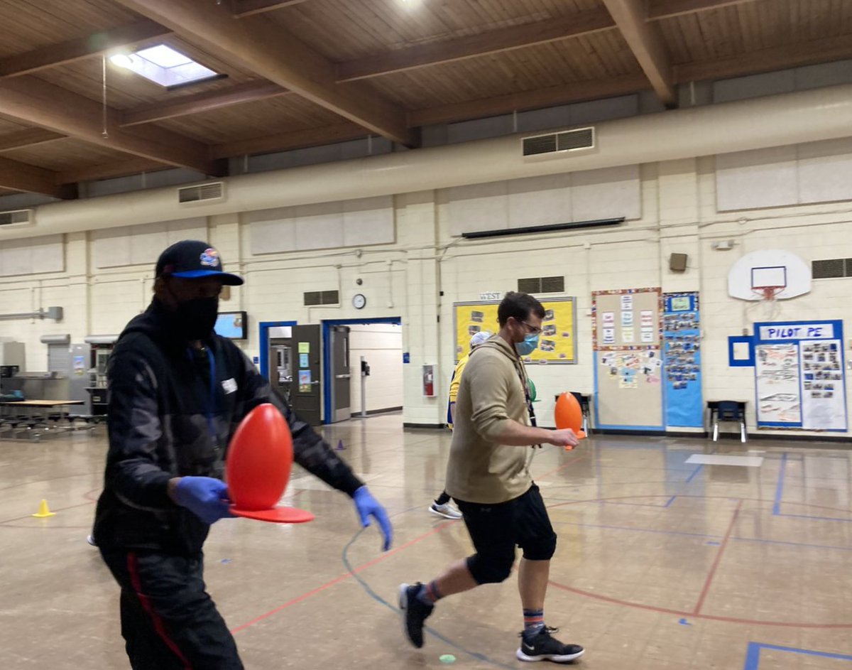 kckschools's tweet photo. KCKPS Elementary Physical Education teachers are hard at work practicing new activities that 3rd Graders will take part in on Kansas Kids Fitness Day in May! https://t.co/6yAermEbbx