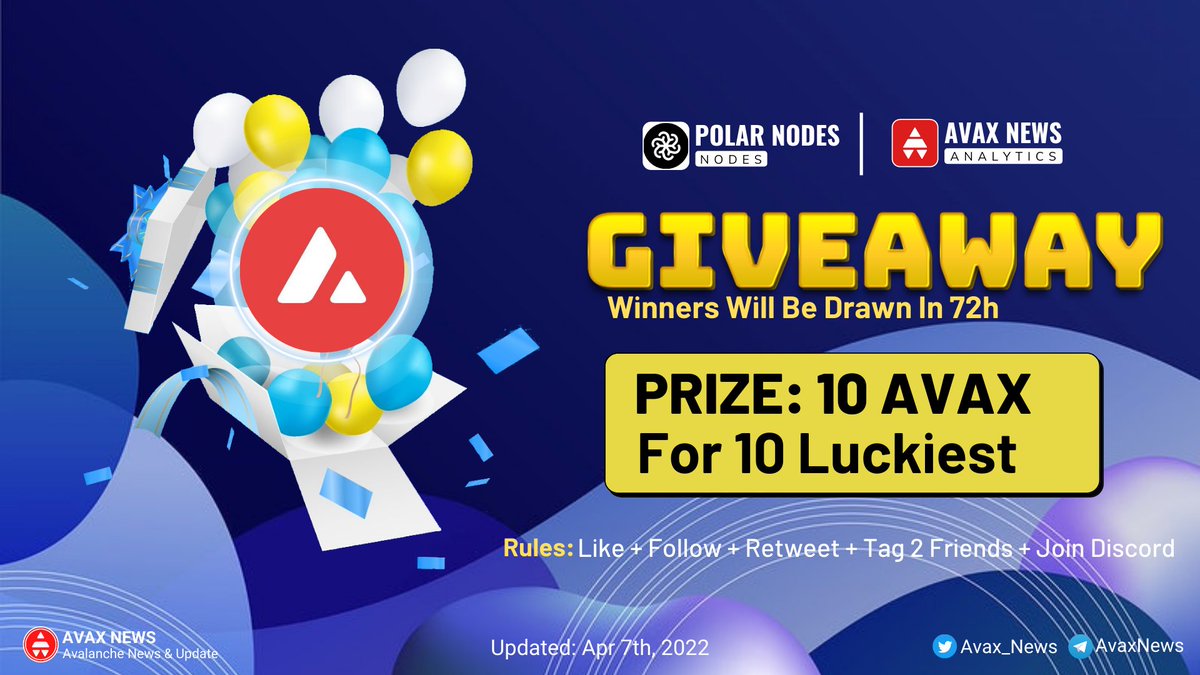Avax_News's tweet photo. 📢 BIG GIVEAWAY ~ @polar_nodes

🤩 @polar_nodes giving away 10 #AVAX to 10 lucky people.

✅Follow: @polar_nodes and @Avax_News
✅Join DC: https://t.co/XHoBwANaee
✅Like + RT + Tag 2 Friends

#AvaxNews #Giveaway #Node $AVAX https://t.co/FXax4vheuL