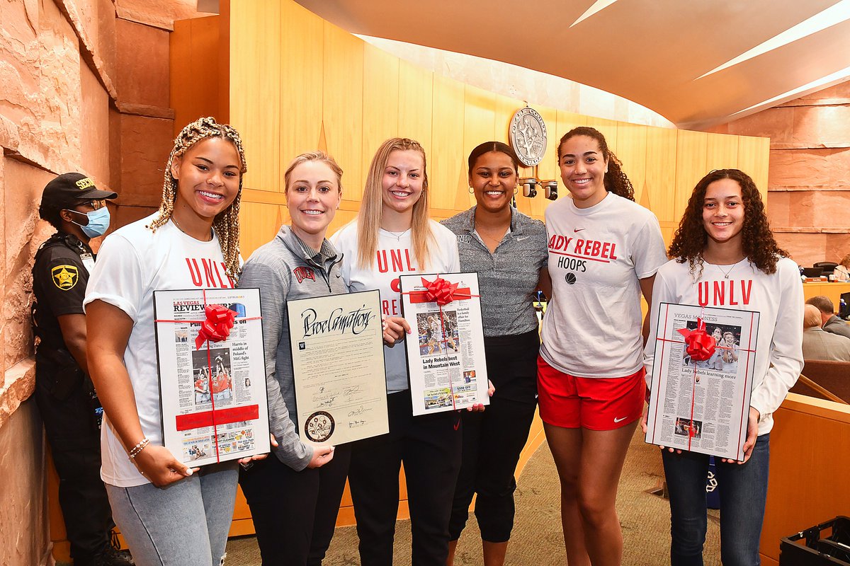 UNLVLadyRebels's tweet photo. Thank you @mayoroflasvegas &amp; @ClarkCountyNV for the honors this week! We're proud to represent @UNLV, @CityOfLasVegas and our state! #BEaREBEL https://t.co/4G23dabfFf