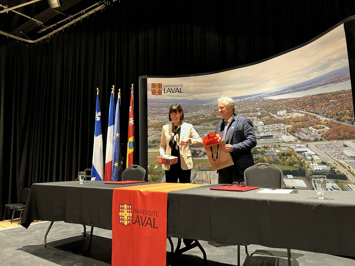 universitelaval's tweet photo. Signature du renouvellement de l’accord de partenariat privilégié entre @Univ_CotedAzur (@brisswalter) et l’Université Laval https://t.co/O1r0AA0087