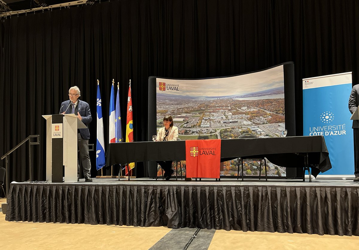 universitelaval's tweet photo. Signature du renouvellement de l’accord de partenariat privilégié entre @Univ_CotedAzur (@brisswalter) et l’Université Laval https://t.co/O1r0AA0087