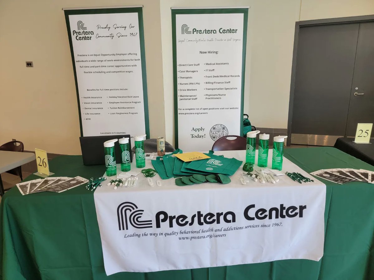 CenterPrestera's tweet photo. Prestera Center is at the West Virginia State Univeristy Career Fair!! Come talk to us about our job opportunities! We will be here until 2pm. #presterajobs #wvjobs #mentalhealthjobs https://t.co/BPsk0aTclM