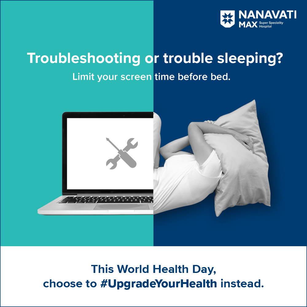 Nanavati_H's tweet photo. You're quick to troubleshoot your gadgets whenever something's not right. But what about fixing your troubled sleep? This #WorldHealthDay, choose to #UpgradeYourHealth instead, by saying no to longer screen time before bed.
#HealthDay #HealthAwareness https://t.co/lxNdYsb2Sy