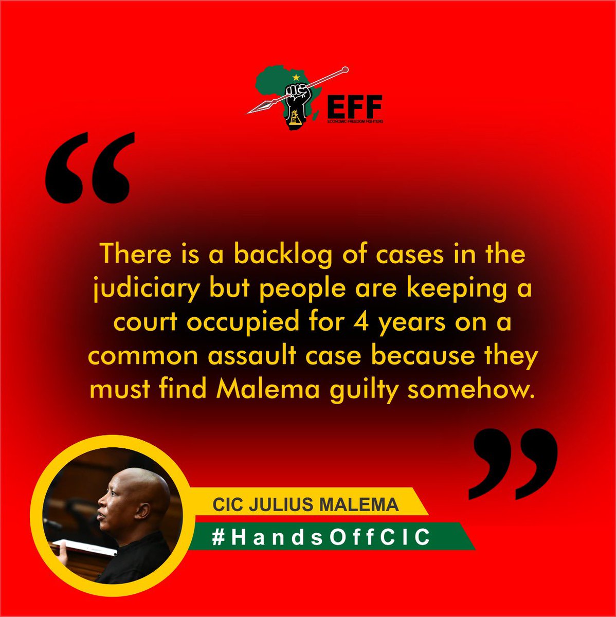 EFFSouthAfrica's tweet photo. Fighters, let us not be ashamed of standing up to white arrogance when they want to undermine us.

We must never be discouraged by also those who want to use Courts to fight political battles. #HandsOffCIC https://t.co/GfTXlASZXA