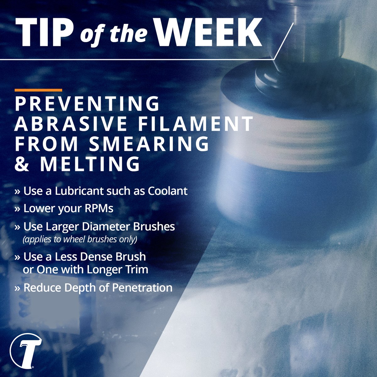 TanisBrush's tweet photo. Tanis strives to deliver high quality products, but it is important to know how to maximize the life of your brush. Follow these tips for better results &amp; reduced risk of filament smearing or melting!

#industrialbrushes #manufacturing #abrasives #machining #automotive #aerospace https://t.co/UVLUqXompg