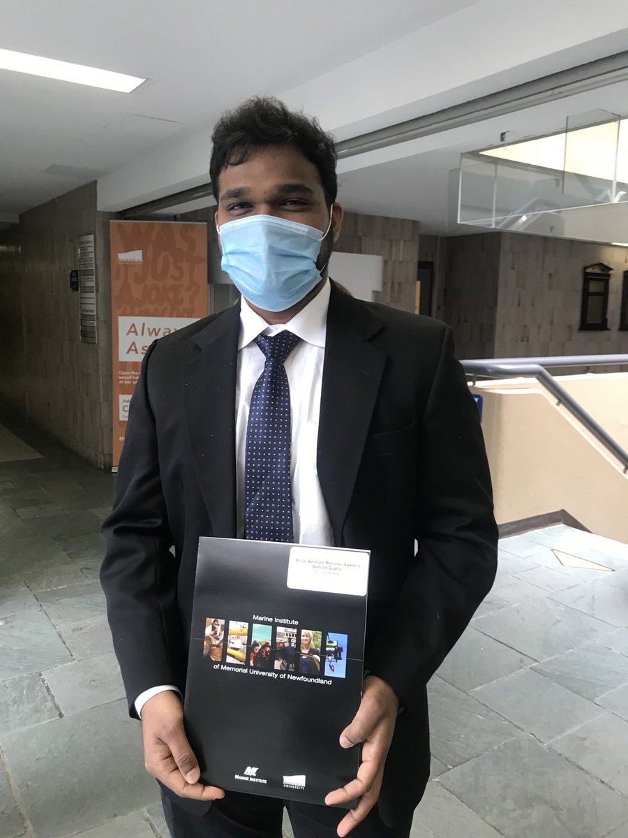 Congratulations Guru Gnanavel on winning the Bruce Wareham Memorial Award in Seafood Quality at today’s ⁦<a href="/marineinstitute/">Marine Institute, Memorial University</a>⁩ scholarship ceremony.