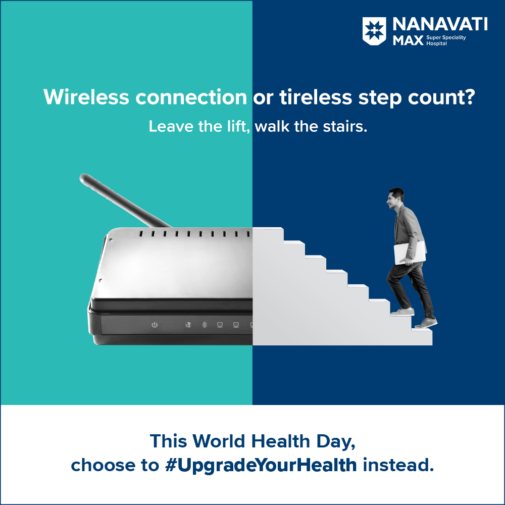 Nanavati_H's tweet photo. Not getting WiFi in a lift might be a concern for you, but what about all the calories you might burn if you take the stairs? This #WorldHealthDay choose to #UpgradeYourHealth instead, by putting your body first.
#HealthDay #HealthAwareness https://t.co/G33L7UpeXX