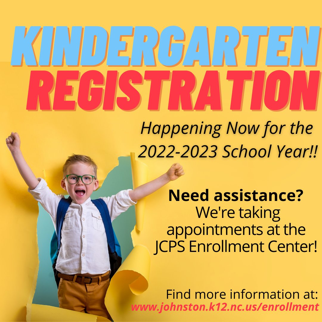It's time to for rising kindergarteners to register for next school year! You can complete the enrollment process online. We're also taking one-on-one appointments at the JCPS Enrollment Center! Find detailed information and begin the process online at: johnston.k12.nc.us/enrollment