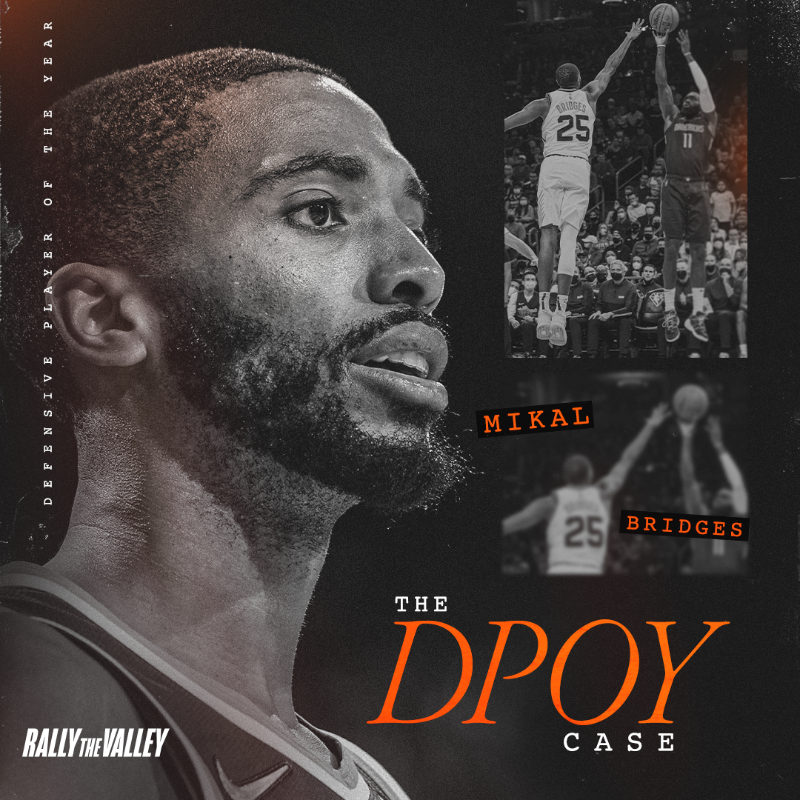 Suns's tweet photo. Let's talk numbers. 

The Mikal Bridges case for DPOY. 📊

📰 Read more:
