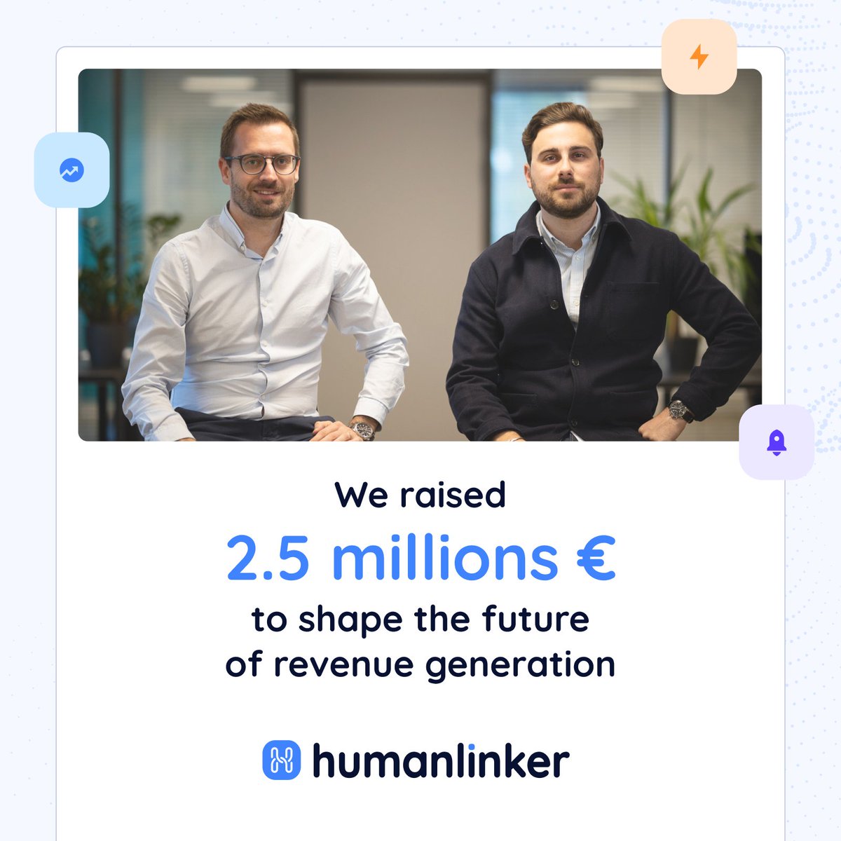 humanlinker_'s tweet photo. We are thrilled to announce that we raised a Seed Round of 2.5M€ !

This news brings us one step closer to our goal to shape the future of revenue generation &amp; revolutionize the way to build B2B relationships using AI.

We hire => https://t.co/6KUXErbZ1V https://t.co/awqcv7QAla