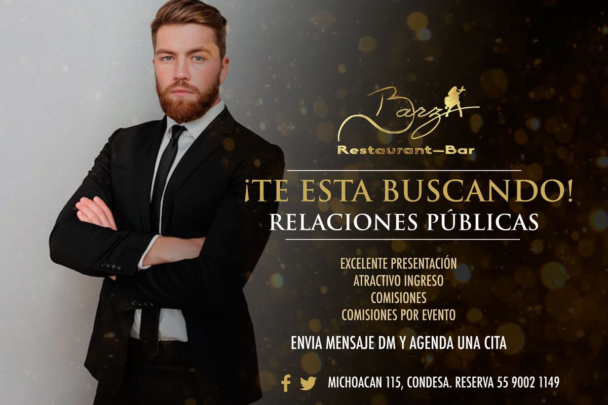 El <a href="/barzacondesamex/">barza condesa</a> te esta buscando... RELACIONES PÚBLICAS. 
Envia en Mensaje Directo y agenda una cita.

#BarzaCondesa #relacionespublicas #restaurantebar #restaurantescdmx #condesa #CDMX