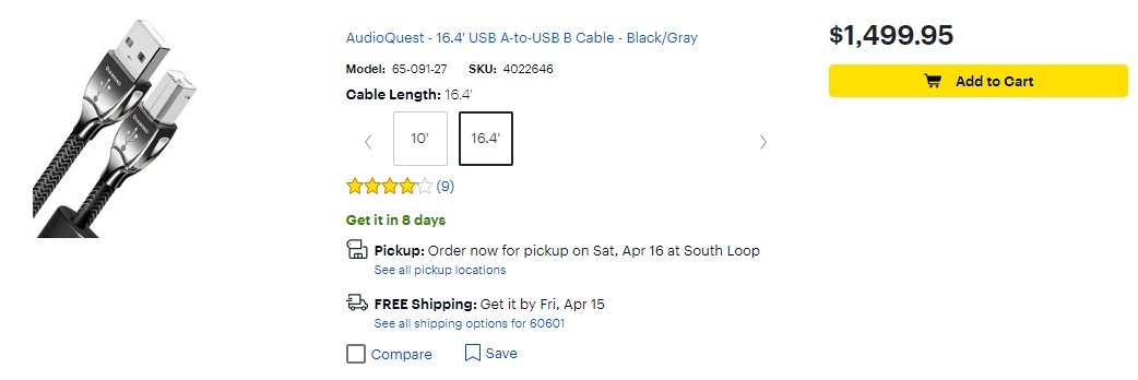 That moment when you're looking for a replacement USB cable at work, and find a 16ft one that cost $1500. WTF is it made out of? Platinum? Gold? Magical Fairy Dust?!?!