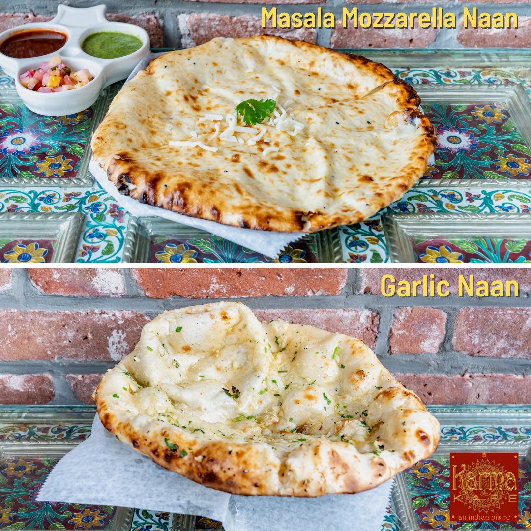 Are you Team Garlic Naan or Team Masala Mozzarella Naan? Comment below  👇 😋

For Reservations call: 201.610.0900

#KarmaKafe #NaanBread #Hoboken #HobokenEats #GarlicNaan #MozzarellaNaan