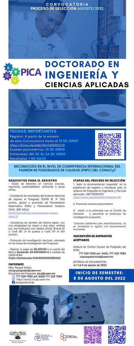 uaemorelos's tweet photo. Convocatoria | Doctorado en Ingeniería y Ciencias Aplicadas | Centro de Investigación en Ingeniería y Ciencias Aplicadas #Ciicap #UAEM
https://t.co/XHELejPiuj https://t.co/RCrMPmblOw