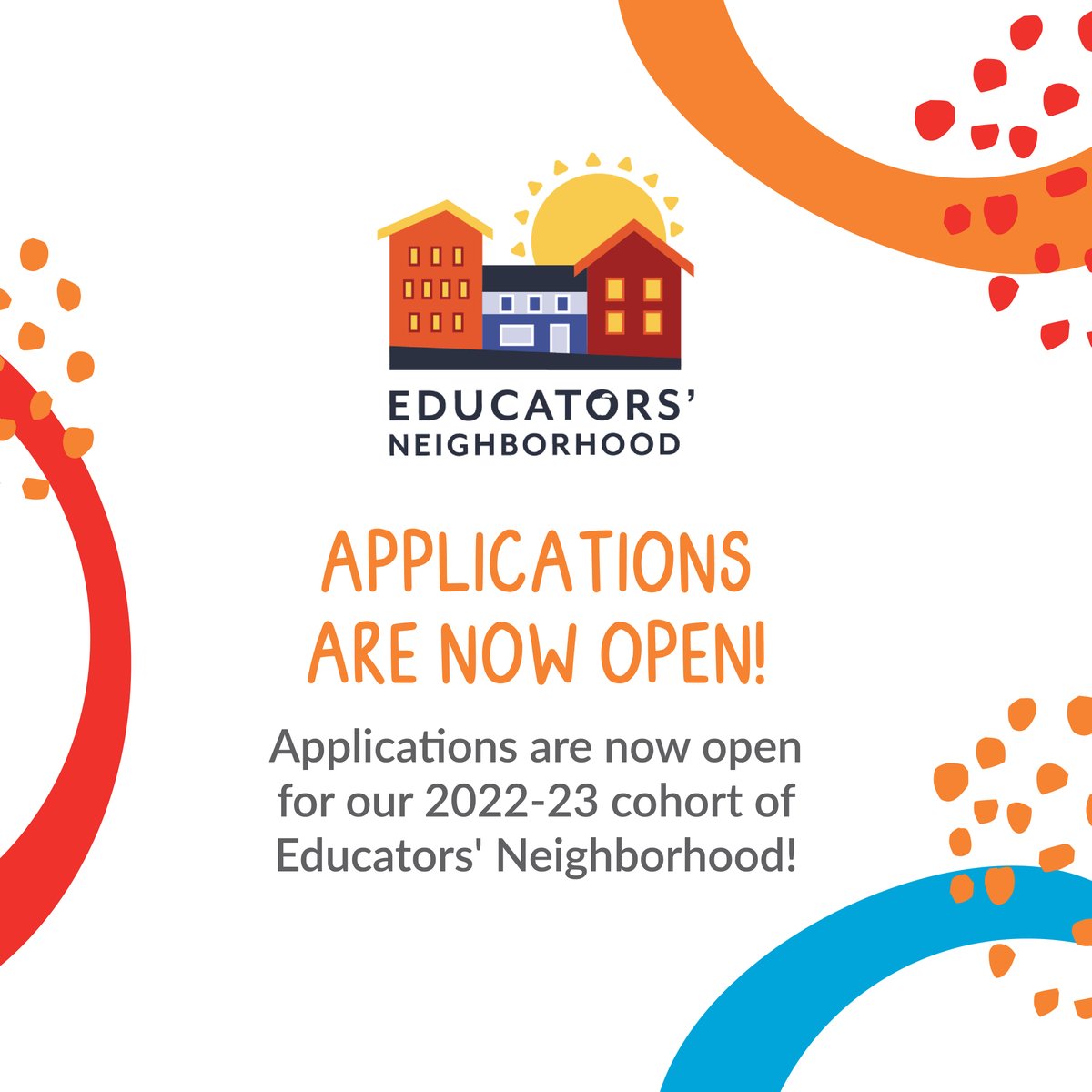 Applications are now open for our 2022-23 cohort of Educators' Neighborhood! 

Applications for our All Educators and Educational Leaders cohorts are linked below. All applications are due by May 22, 2022 at 5:00 P.M. EST!

fredrogerscenter.org/what-we-do/edu…